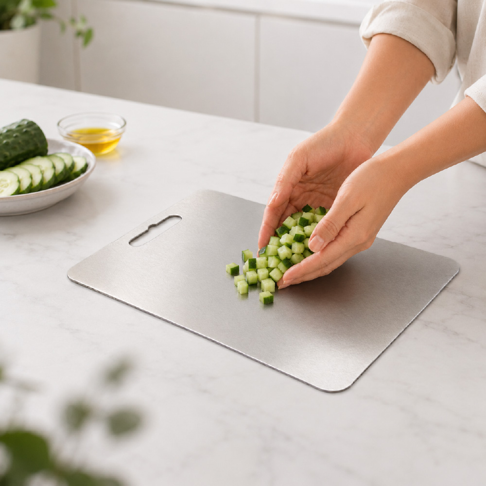 TABLA DE PICAR ACERO INOXIDABLE 39X28CM RESISTENTE PARA COCINA - 5