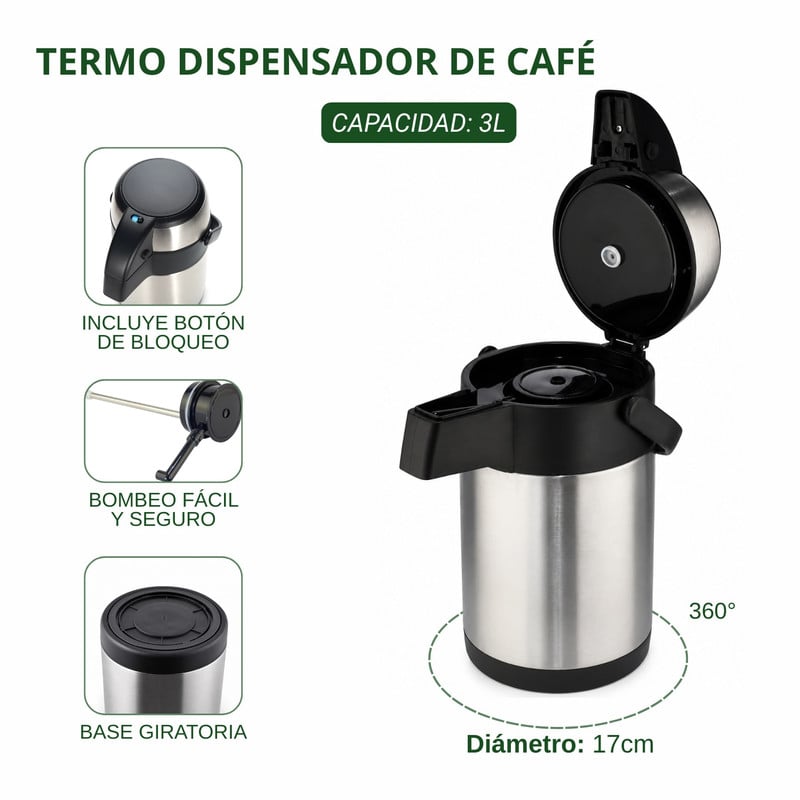TERMO SIFÓN 3L ACERO INOXIDABLE CONSERVA BEBIDAS POR MÁS TIEMPO - 2