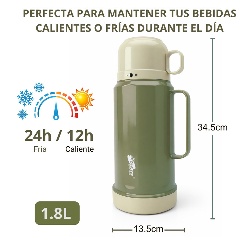 TERMO 1.8L INTERIOR DE VIDRIO CONSERVA TUS BEBIDAS TODO EL DÍA VERDE - 2