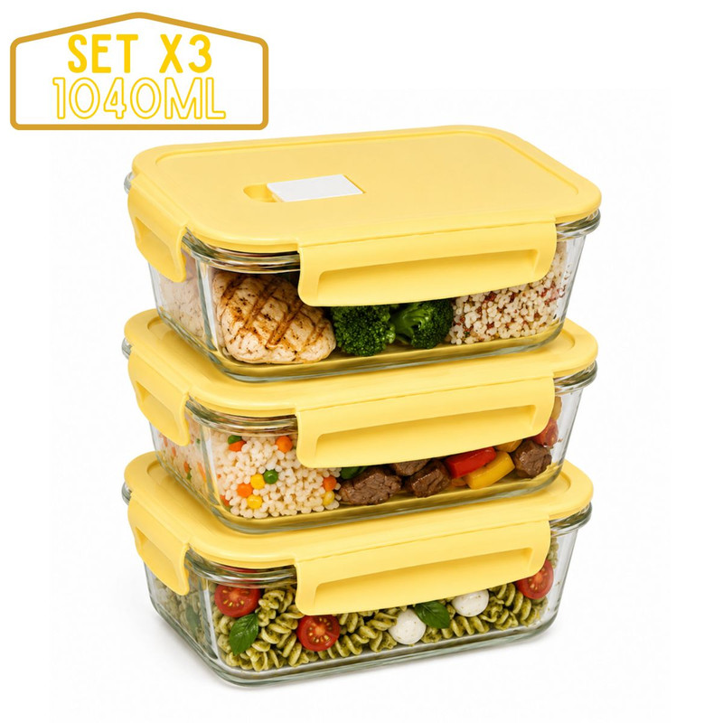 TAPER DE VIDRIO HERMÉTICO 1040ML RECTANGULAR SET 3 UNIDADES VAINILLA - 1