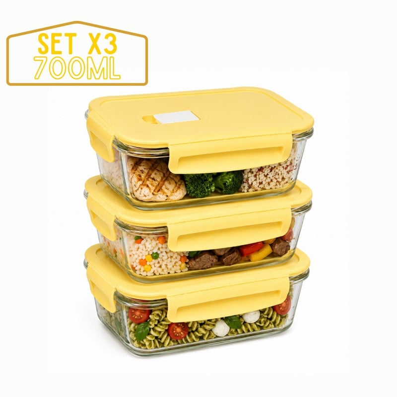 TAPER DE VIDRIO HERMÉTICO 700ML RECTANGULAR SET DE 3 UNIDADES VAINILLA - 1