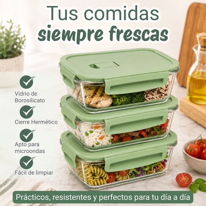 3 TAPER DE VIDRIO HERMÉTICO 1520ML RECTANGULAR PREMIUM VERDE - 4