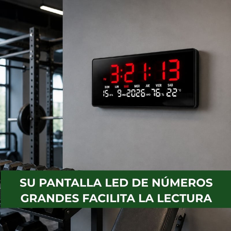 RELOJ DIGITAL GRANDE CON FECHA, TEMPERATURA Y HUMEDAD PARED ROJO - 3