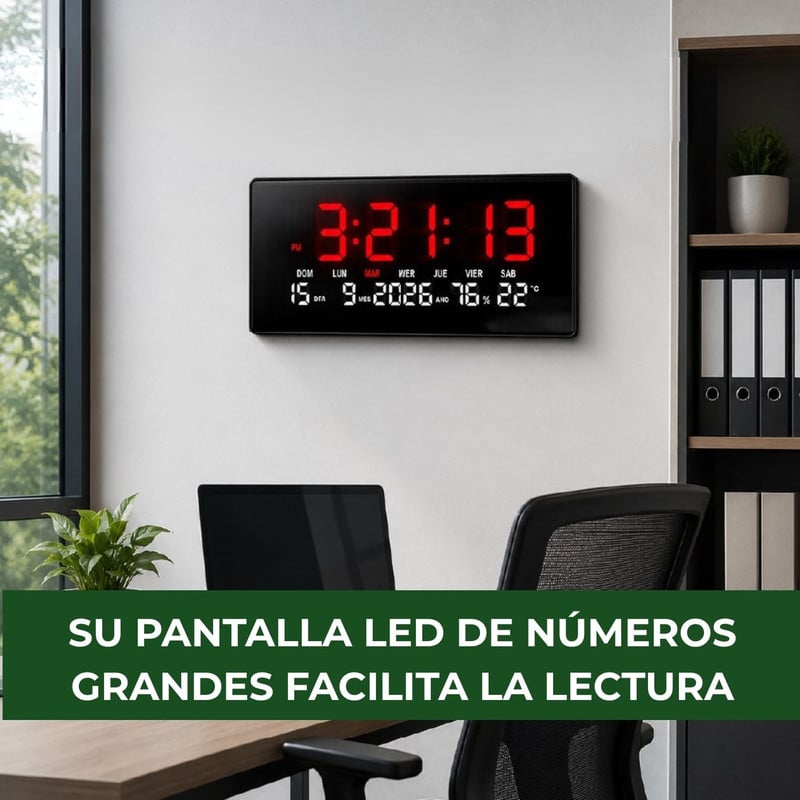 RELOJ DIGITAL GRANDE CON FECHA, TEMPERATURA Y HUMEDAD PARED ROJO - 4