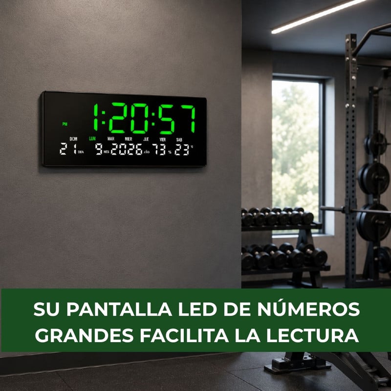 RELOJ DIGITAL GRANDE CON FECHA, TEMPERATURA Y HUMEDAD PARED VERDE - 3