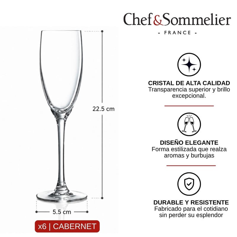 COPA FLAUTA CRISTAL 160ML CABERNET -X6 COPAS CHAMPAGNE - 2