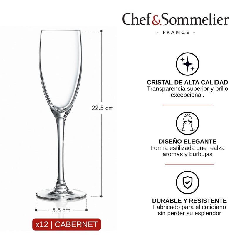 COPA FLAUTA CRISTAL 160ML CABERNET -X12 COPAS CHAMPAGNE - 2