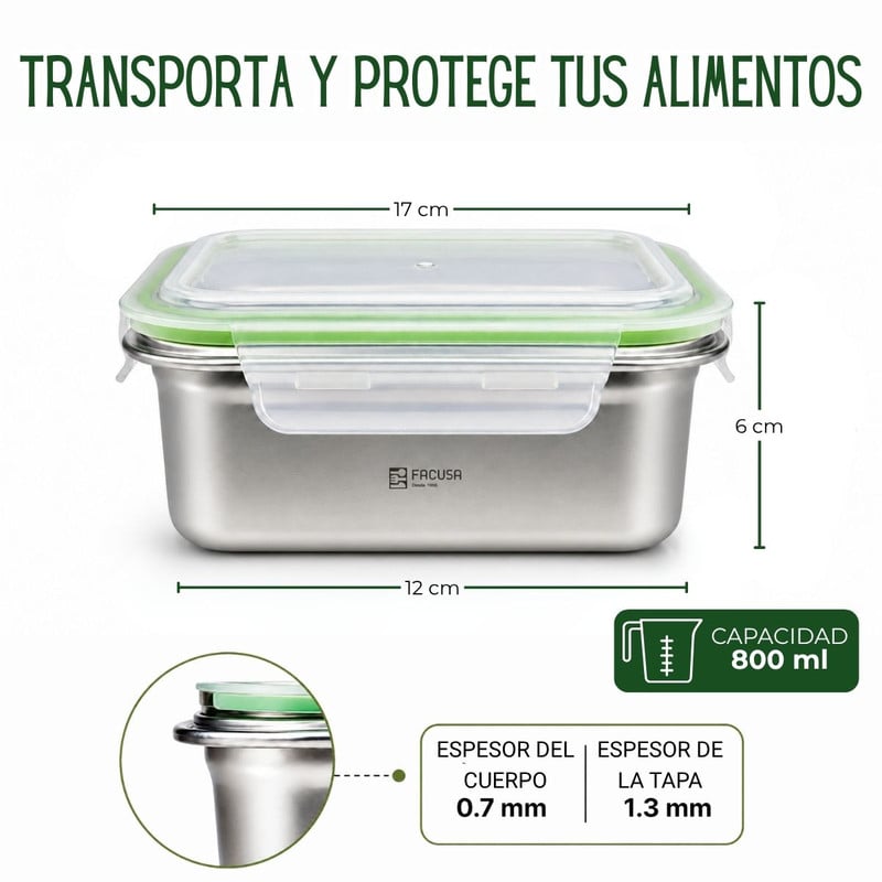 TAPER DE ACERO INOXIDABLE FACUSA 800 ML HERMÉTICO - 2