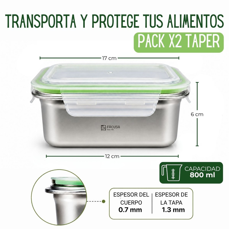 PACK 2 TAPER CYBUS FACUSA 800ML DE ACERO INOXIDABLE - 2