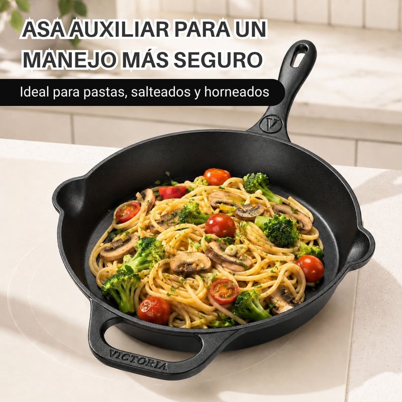 SARTÉN HIERRO FUNDIDO VICTORIA 25CM CURADO DOBLE ASA - 4