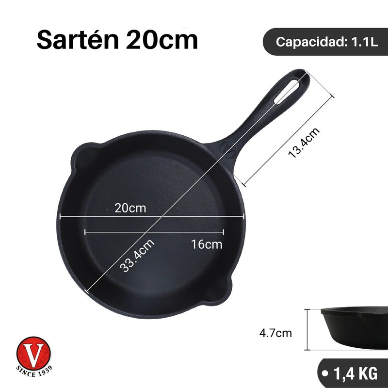 SARTÉN HIERRO FUNDIDO VICTORIA 20CM CURADO - COCINA Y HORNO - 4