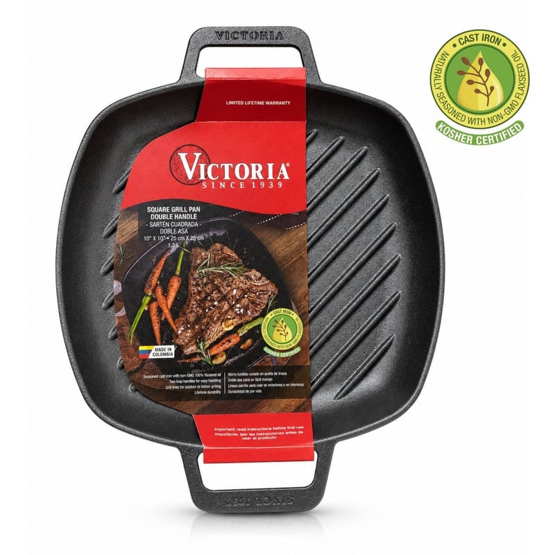 SARTÉN HIERRO FUNDIDO VICTORIA 25CM GRILL CURADO - 1