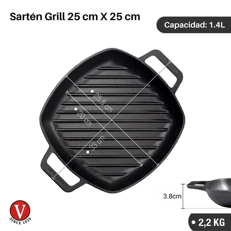 SARTÉN HIERRO FUNDIDO VICTORIA 25CM GRILL CURADO - 2