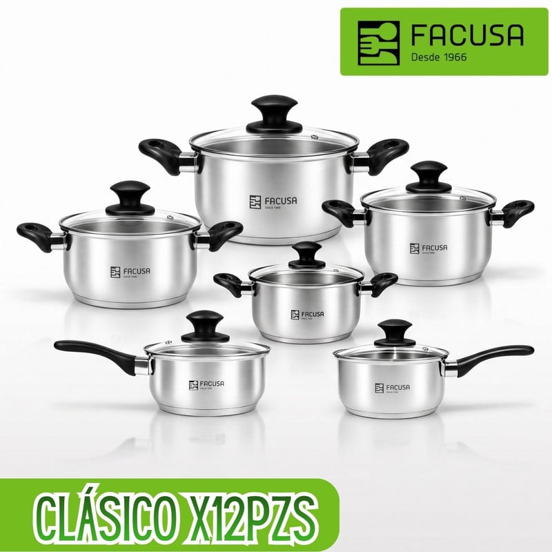 JUEGO DE OLLAS FACUSA 12PZS ACERO INOXIDABLE - 1