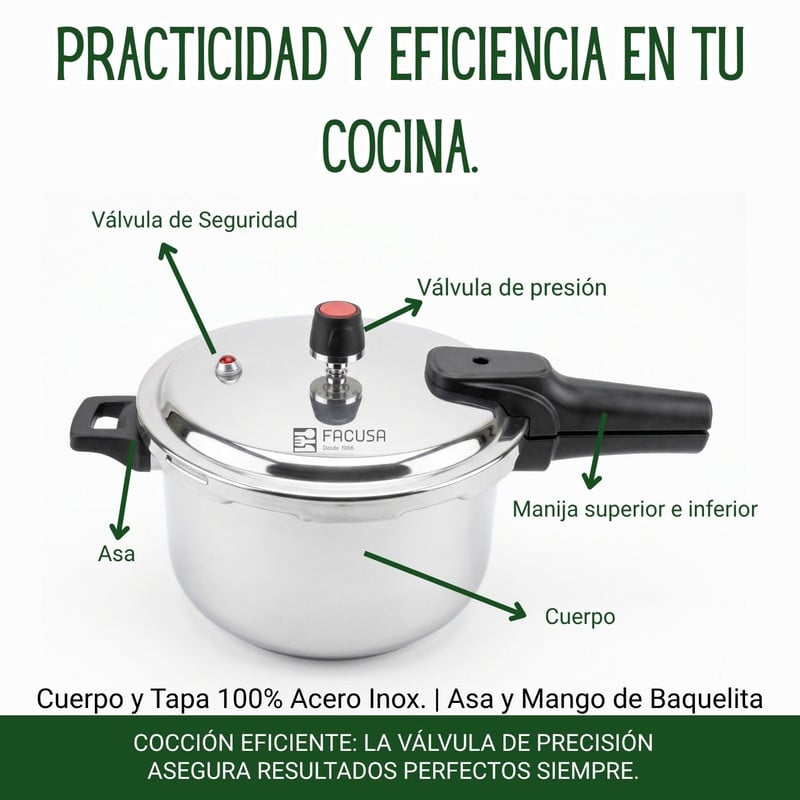 OLLA A PRESIÓN FACUSA 3L DE ACERO INOXIDABLE - 3