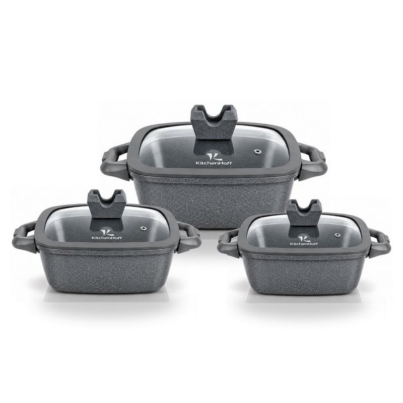 JUEGO DE OLLAS ANTIADHERENTE N° 16, 20 Y 22CM KITCHENHOFF C-1213 GRIS - 1