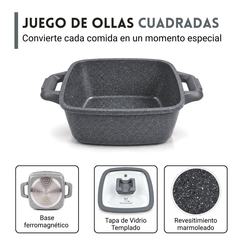 JUEGO DE OLLAS ANTIADHERENTE N° 16, 20 Y 22CM KITCHENHOFF C-1213 GRIS - 3