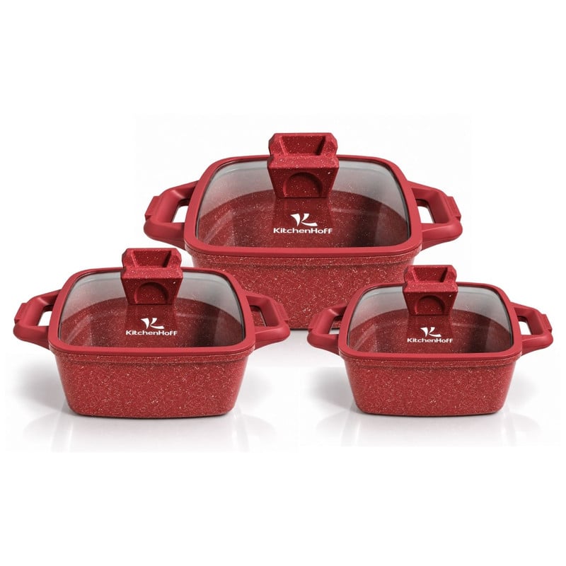 JUEGO DE OLLAS ANTIADHERENTE N° 16, 20 Y 22CM KITCHENHOFF C-1213 ROJO - 1