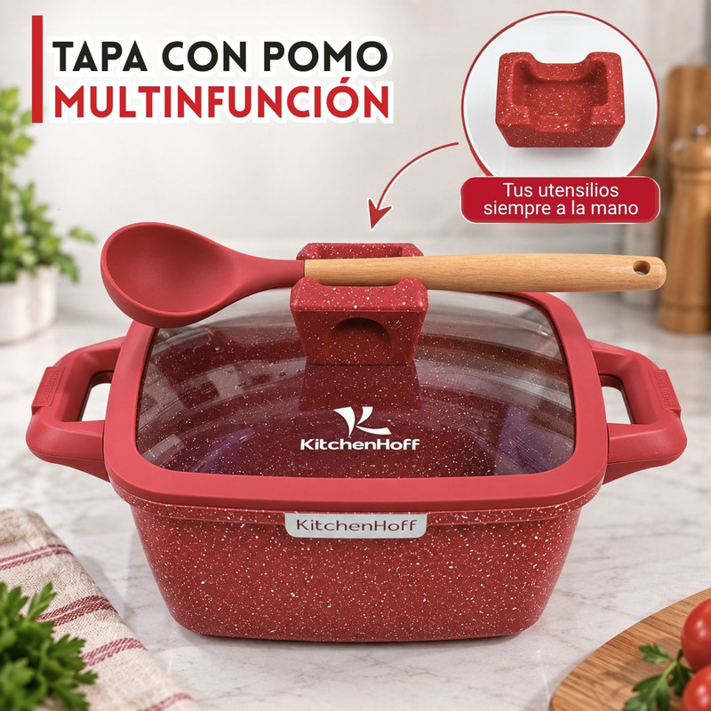 JUEGO DE OLLAS ANTIADHERENTE N° 16, 20 Y 22CM KITCHENHOFF C-1213 ROJO - 2