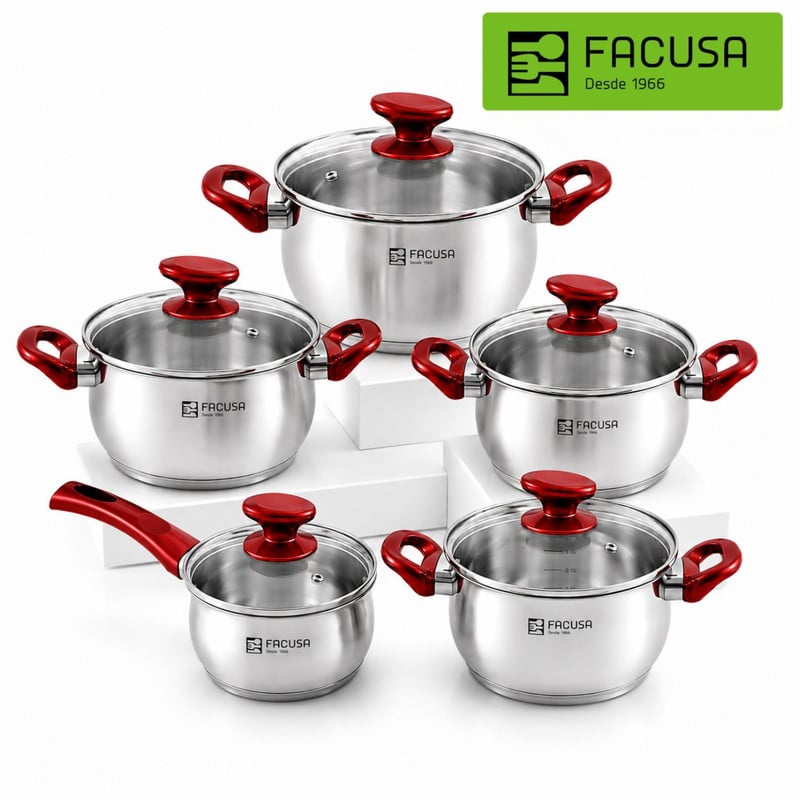 JUEGO DE OLLAS FACUSA FLAMENCO 10PZS DE ACERO INOX - 1