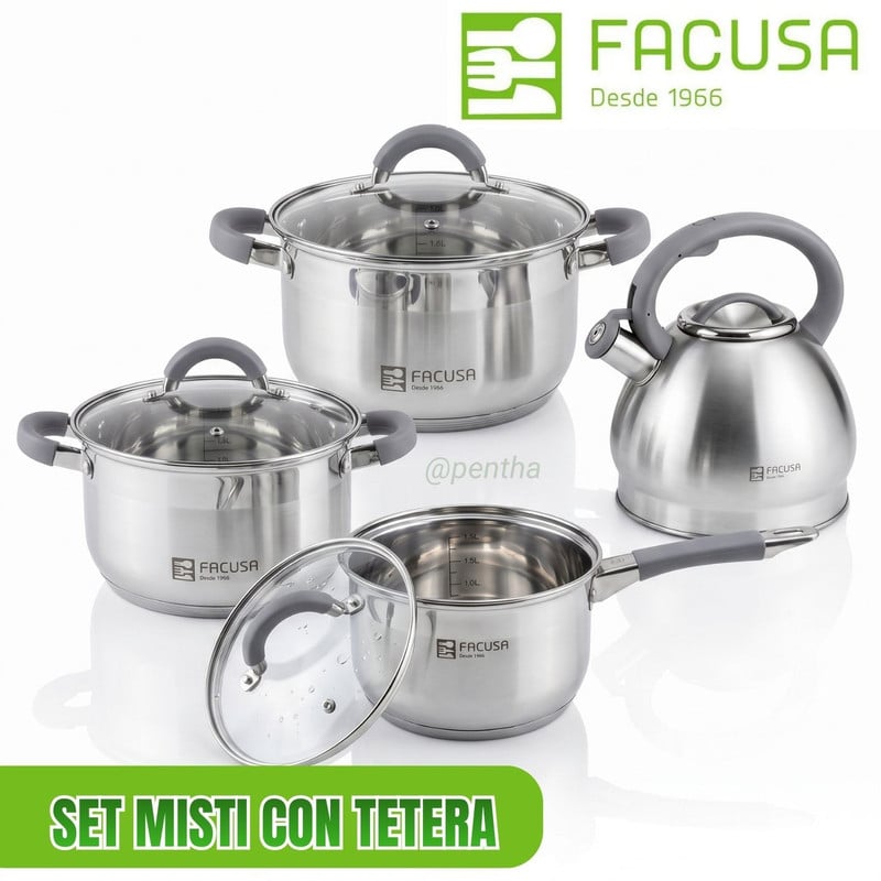 JUEGO DE OLLAS MISTI FACUSA 8 PIEZAS CON TETERA - GRIS - 1