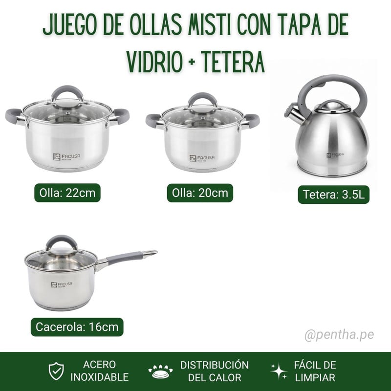 JUEGO DE OLLAS MISTI FACUSA 8 PIEZAS CON TETERA - GRIS - 2