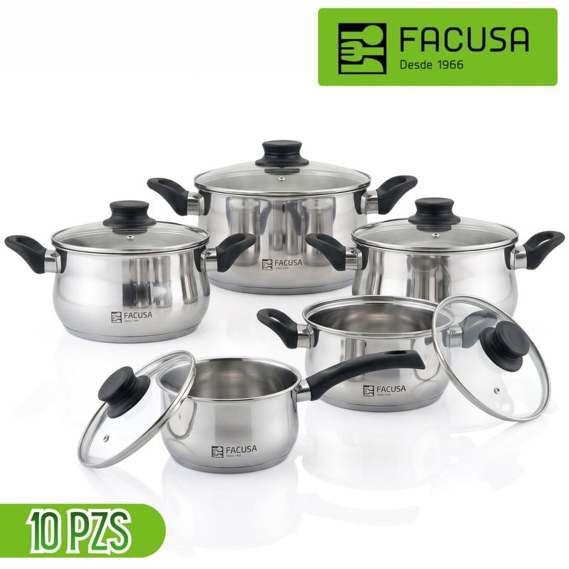 JUEGO DE OLLAS FACUSA VALENCIA 10 PIEZAS DE ACERO INOX - 1