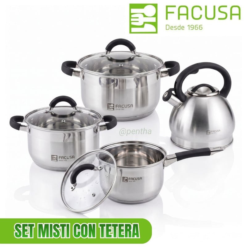JUEGO DE OLLAS MISTI FACUSA 8 PIEZAS CON TETERA - NEGRO - 1
