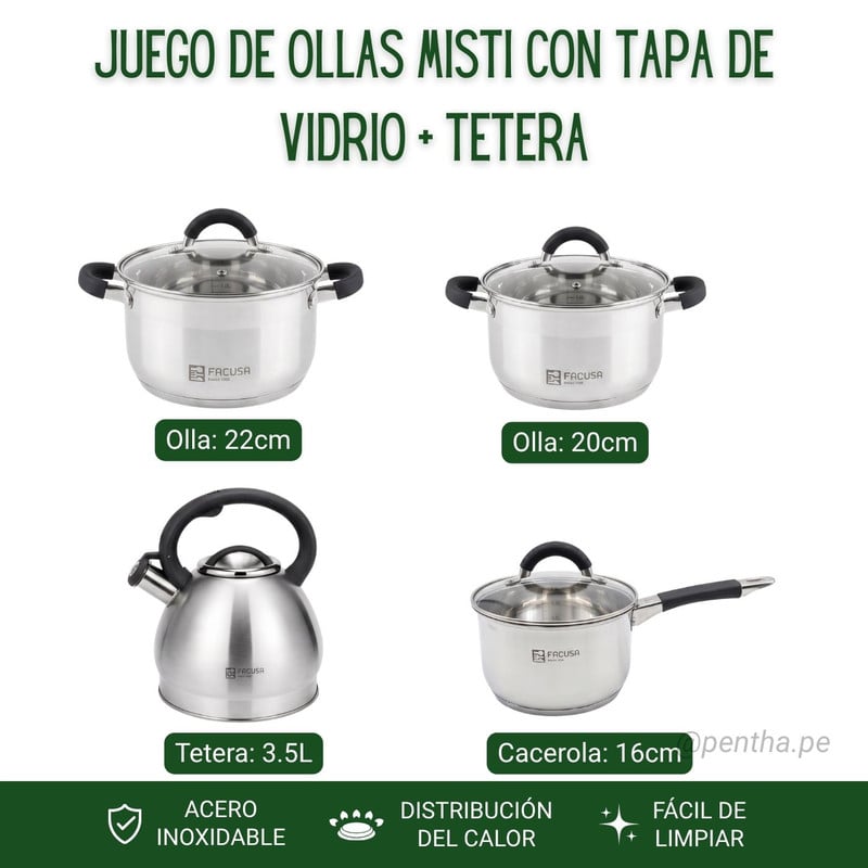 JUEGO DE OLLAS MISTI FACUSA 8 PIEZAS CON TETERA - NEGRO - 2