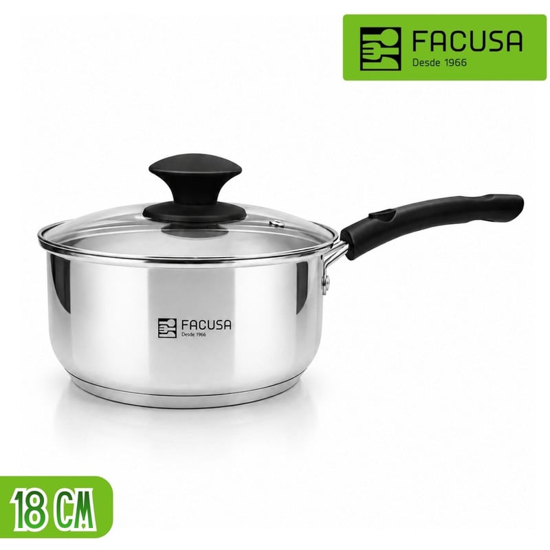 CACEROLA FACUSA 18 CM DE ACERO INOXIDABLE CON TAPA - 1