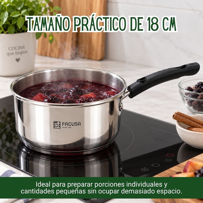 CACEROLA FACUSA 18 CM DE ACERO INOXIDABLE CON TAPA - 3