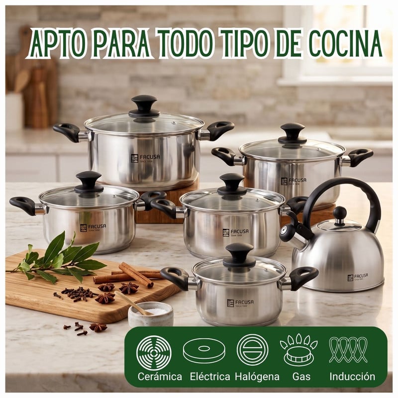 JUEGO DE OLLAS CLÁSICO 12 PIEZAS + TETERA FACUSA Y CAFETERA MOKA - 3