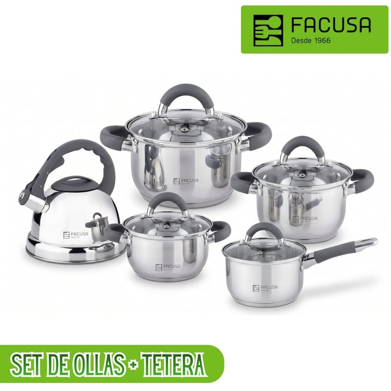 JUEGO DE OLLAS MINERVA 10 PIEZAS CON TETERA FACUSA - 1