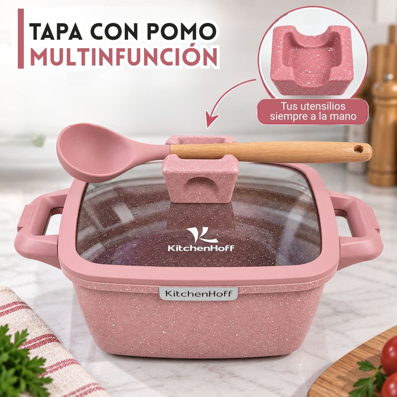 JUEGO DE OLLAS ANTIADHERENTE N° 16, 20 Y 22CM KITCHENHOFF C-1213 ROSA - 2