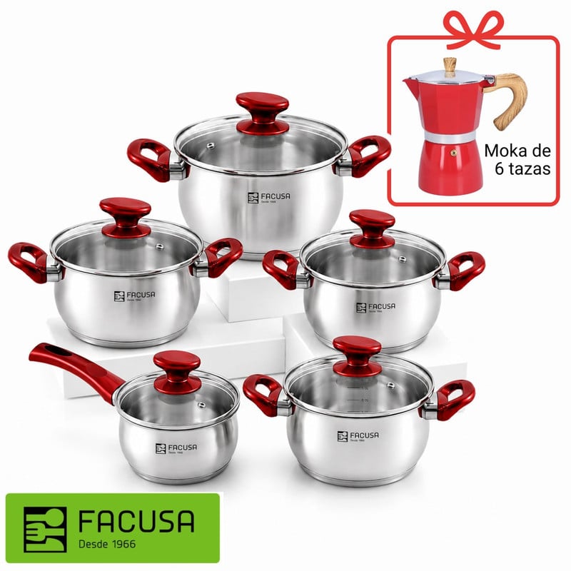 JUEGO DE OLLAS FACUSA 10PZS + CAFETERA MOKA - 1