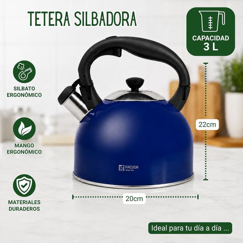TETERA FACUSA 3L DE ACERO INOXIDABLE COLOR AZUL - 2