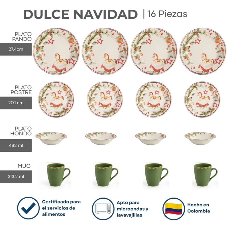 VAJILLA CORONA DULCE NAVIDAD 16 PIEZAS PARA CELEBRAR - 2