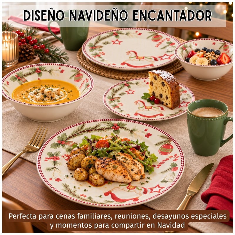 VAJILLA CORONA DULCE NAVIDAD 16 PIEZAS PARA CELEBRAR - 3