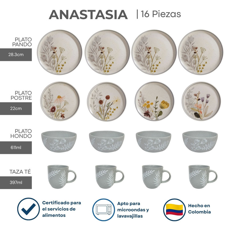 VAJILLA CORONA ANASTASIA 16 PIEZAS PARA 4 PERSONAS - 2