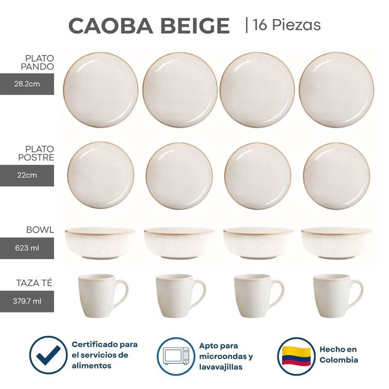 VAJILLA CORONA 16 PIEZAS CAOBA BEIGE PARA VESTIR TU MESA - 2