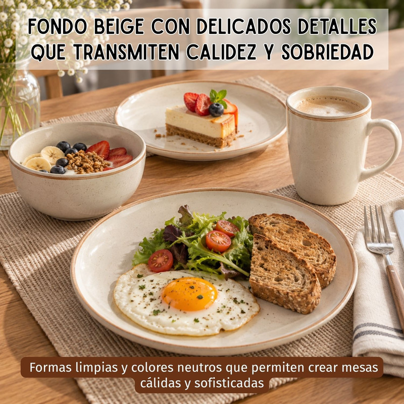 VAJILLA CORONA 16 PIEZAS CAOBA BEIGE PARA VESTIR TU MESA - 3