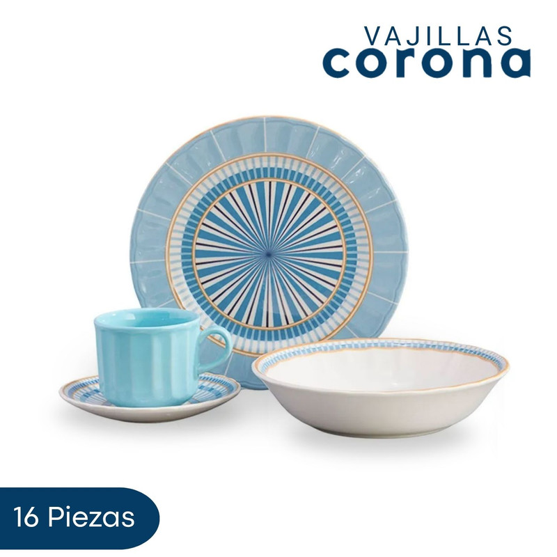 VAJILLA CORONA AZURA 16 PIEZAS PARA CUATRO PERSONAS - 1