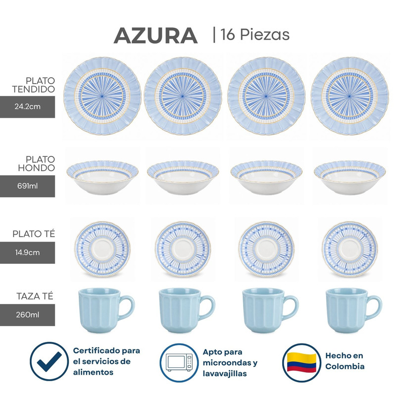 VAJILLA CORONA AZURA 16 PIEZAS PARA CUATRO PERSONAS - 2