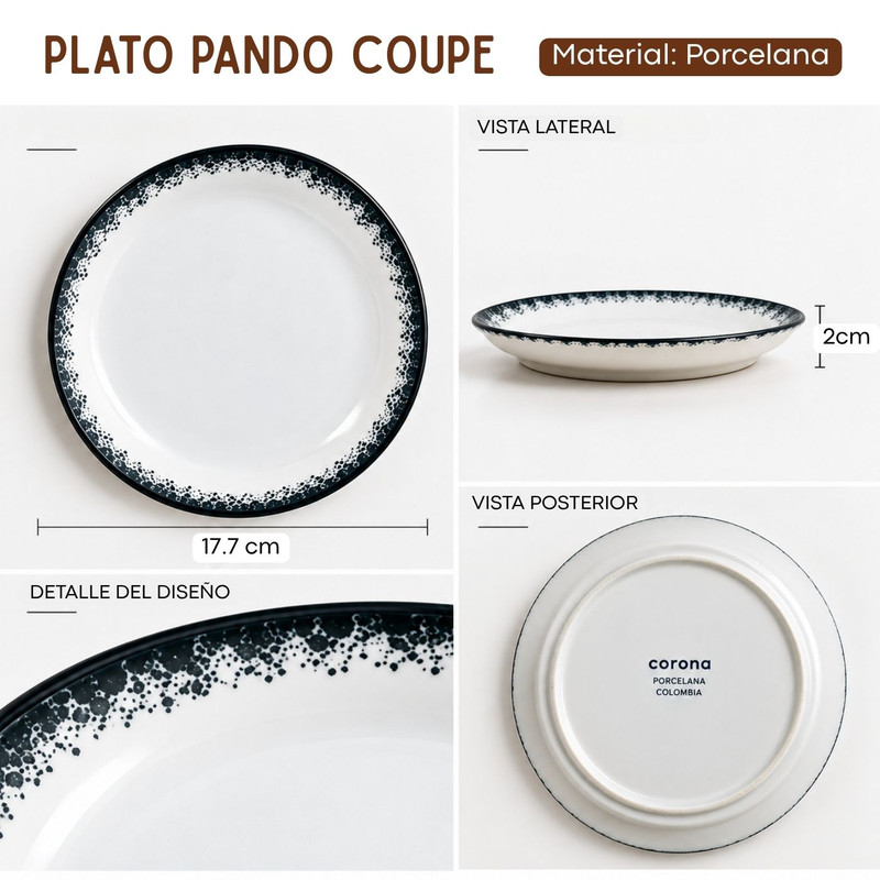 PLATO COUPE CORONA DE PORCELANA SET DE 12 UNIDADES - 2