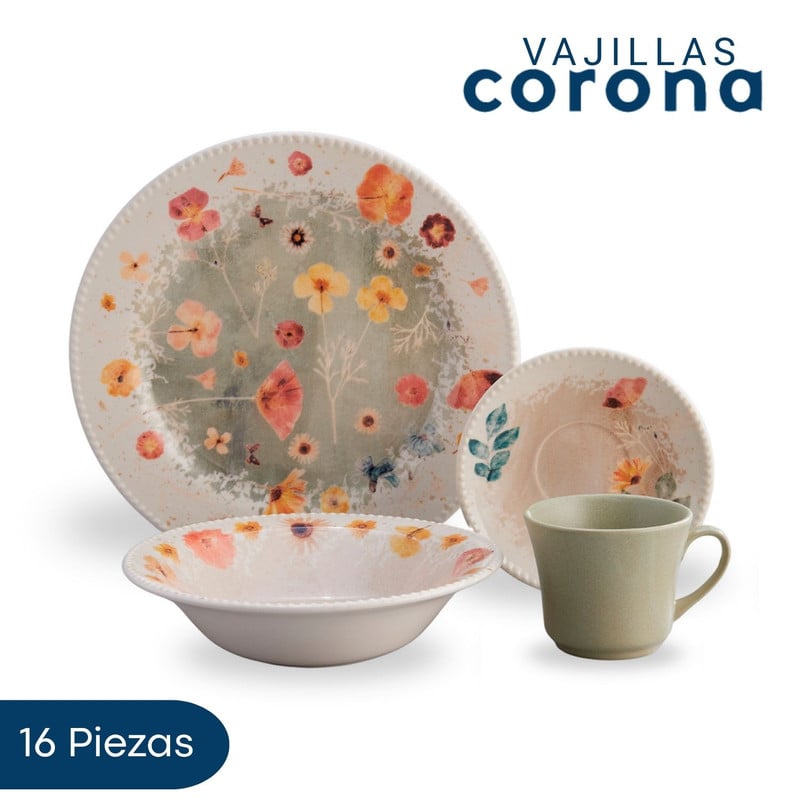 VAJILLA AROMA CORONA 16 PIEZAS PARA 4 PERSONAS - 1