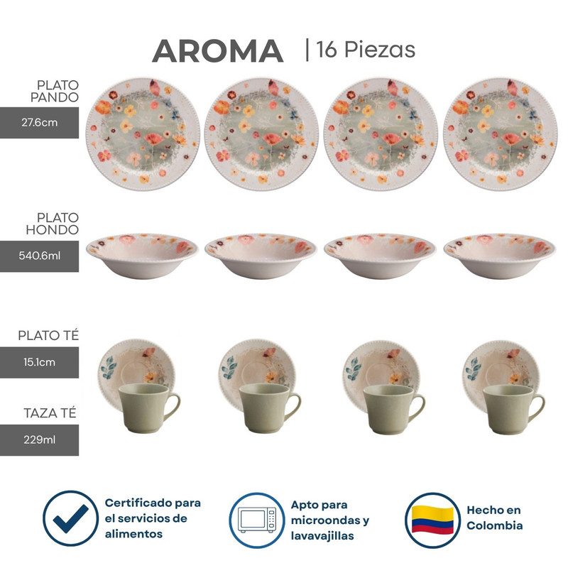 VAJILLA AROMA CORONA 16 PIEZAS PARA 4 PERSONAS - 2