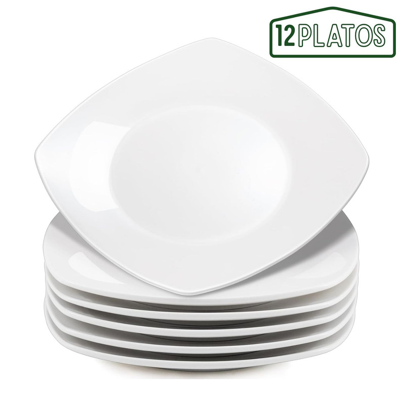 PLATO TENDIDO DE LOZA 20.8CM SET DE 12 UNIDADES - 1