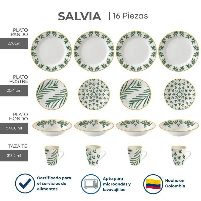 VAJILLA CORONA SALVIA 16 PIEZAS PARA CUATRO PERSONAS - 2