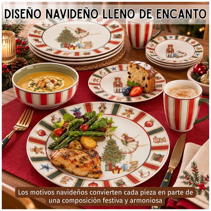 VAJILLA CORONA TOYS HOLIDAYS 16 PIEZAS PARA NAVIDAD - 4
