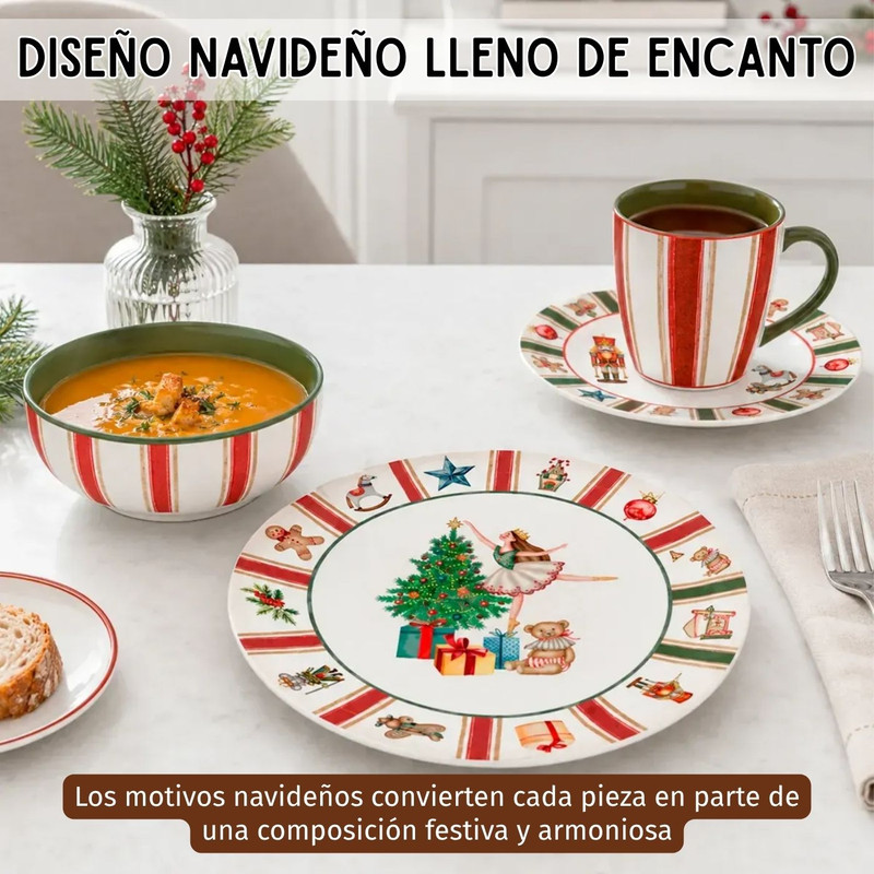 VAJILLA CORONA TOYS HOLIDAYS 16 PIEZAS PARA NAVIDAD - 5